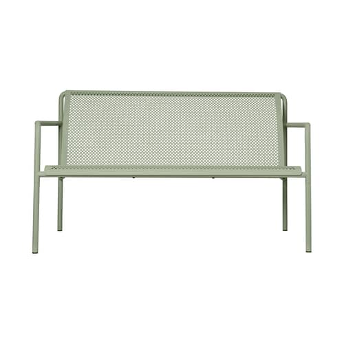 Panca con schienale Dapple Lounge metallo verde / L 131 cm - 2 posti - Ferm Living - Tè verde - Acciaio zincato verniciato a polvere