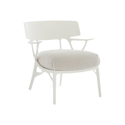 Fauteuil rembourré A.I. Lounge OUTDOOR - Kartell - Blanc / Tissu beige - Polyuréthane expansé recyclé, Technopolymère thermoplastique recyclé, Tissu outdoor