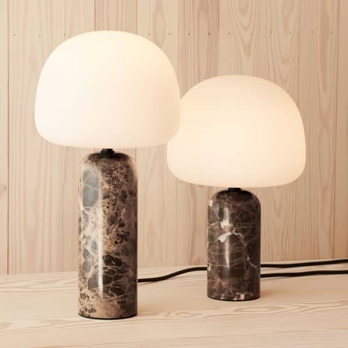 Lampe de table Kin LED marbre marron / Ø 20 x H 40 cm - Northern  - H 40 cm / Marbre marron - Marbre Dark Emperador, Verre soufflé bouche