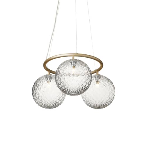 Suspension Miira 3 Circular verre transparent / Ø 54 cm - NUURA - Transparent (facetté) / Doré - Aluminium, Verre soufflé bouche