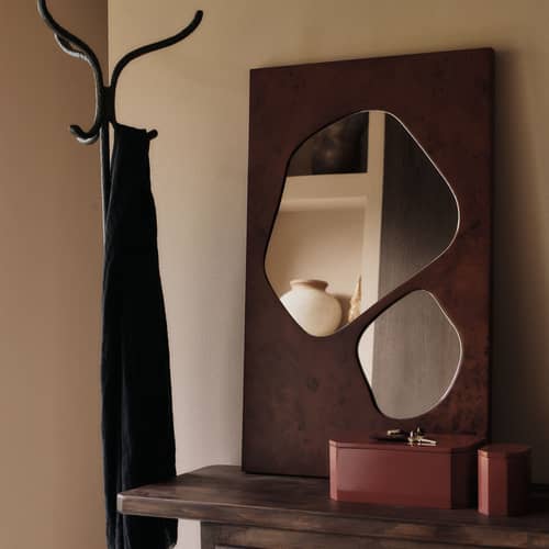 Miroir mural Folia Medium bois marron / L 50 x H 82 cm - Ferm Living - Marron - Placage de ronce de peuplier certifié FSC