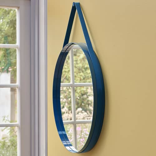 Miroir mural Strap n°2 / Ø 70 cm - Sangle en tissu - Hay - Marron clair - Acier laqué, Tissu polyester, Verre