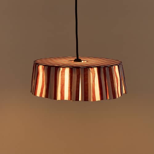 MÖBELZUBEHÖR Vibes textil braun / Ø 40 x H 12 cm - Baumwolle Voile - NOBODINOZ - Terracotta / Streifen - Bio-Baumwollvoile, Eisen