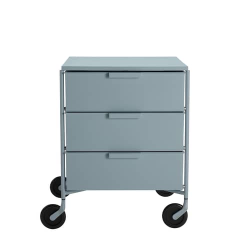 Rollcontainer Mobil plastikmaterial blau / 3 Schubladen - Version mattlackiert - Kartell - Hellblau matt - gefirnister Stahl, Recyceltes thermoplast. Technopolymer