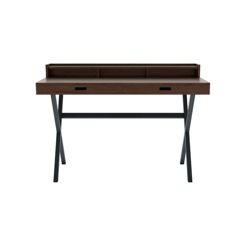 Schreibtisch Hyppolite holz braun / B 120 x T 56 cm - Hartô - Getönte Eiche, Braun / Schwarz - Gebeiztes Eichenfurnier, lackiertes Metall