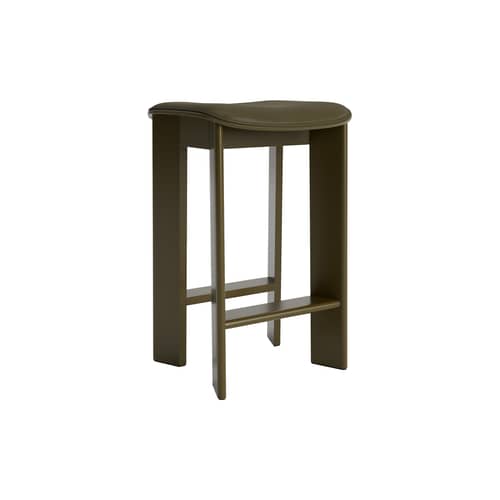 Tabouret haut Chisel 30 Low / H 65 cm - Rembourrage cuir - Hay - Cuir vert sapin (Sense) / Vert ombre - Cuir, Mousse, Placage de hêtre laqué