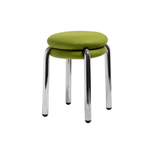 Tabouret rembourré Macaron tissu vert - & klevering - Tissu vert / Chromé - Métal laqué, Mousse, Tissu recyclé