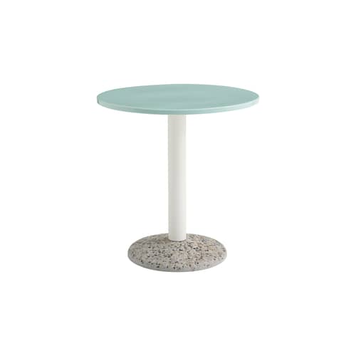 Tavolo rotondo Ceramic Outdoor ceramica verde / Ø 70 cm - Porcellana - Hay - Verde menta / Gambe crema - Acciaio, Cemento effetto terrazzo, Porcellana smaltata