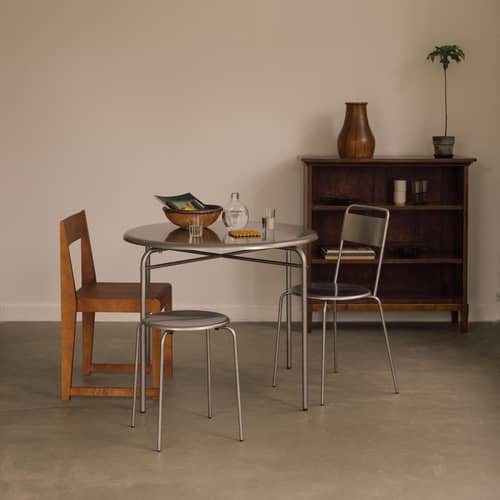 Tavolo rotondo Petit Rond OUTDOOR metallo / Ø 90 cm - Frama  - Acciaio spazzolato - Acciaio inossidabile satinato