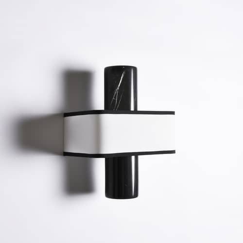 Hossa Wall light stone black - ENOstudio - Black marble / White fabric & black bias - Cotton, Natural marble