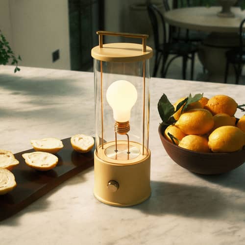 The Muse 2.0 Wireless rechargeable lamp metal yellow / IP44 - TALA - Yellow Posset - Aluminium, Borosilicated glass