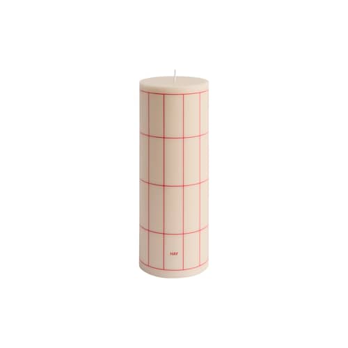 Bougie bloc Column / Ø 9 x H 25 cm - Hay - Blanc cassé à quadrillage rouge - Huile, Stéarine