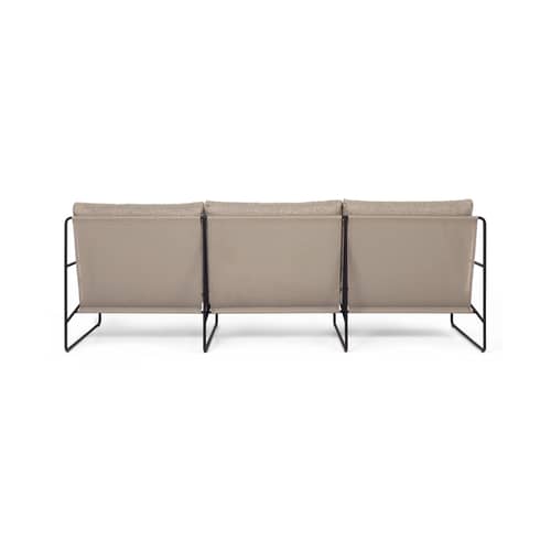 Gartensofa 3-Sitzer Desert textil beige / 3-Sitzer - L 233 cm - Innenbereich-Außenbereich - Ferm Living - Dunkler Sand (Stoff Dolce) / Schwarz - Gewebe, Polyesterwatte, Polyurethan-Schaum, Stahl