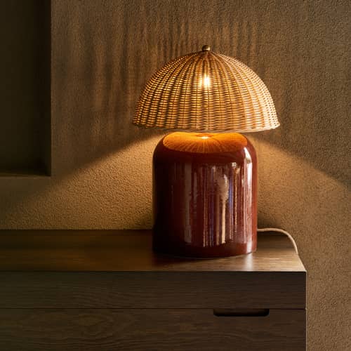 Lampe de table Arvin Medium / H 49 cm - Vincent Sheppard - Bordeaux / Rotin - Céramique, Laiton, Rotin