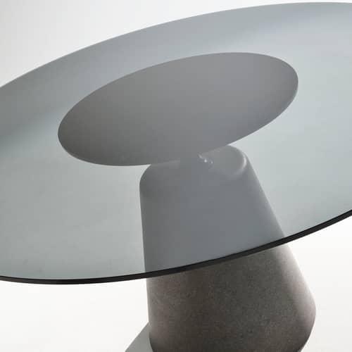 Rock INDOOR Round table glass grey / Ø 140 cm - Glass Tray - MDF Italia - Smoked glass / Charcoal grey concrete Base, legs - Concrete, Glass