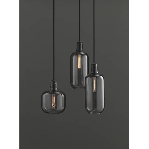 Sospensione Amp Small vetro pietra grigio nero / Ø 14 x H 17 cm - Normann Copenhagen - Grigio fumé / Marmo nero - Marmo, Vetro