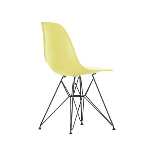 Stuhl RE DSR - Eames Plastic Side Chair plastikmaterial gelb / (1950) - Schwarzfuß / Recycelt - Vitra - Zitrone / Schwarze Füße - Epoxid-lackierter Stahl, Recycelter Kunststoff (Post-Consumer)