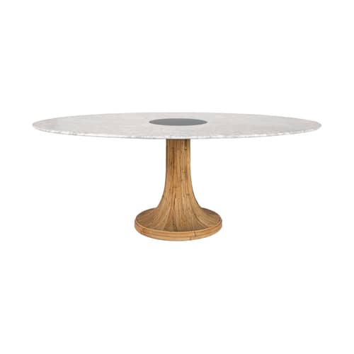 Table ovale Riviera marbre blanc / 199 x 125 cm - Pied rotin - Maison Sarah Lavoine - Pied naturel / Marbre blanc - Marbre, Rotin