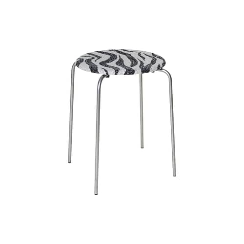 Tabouret Petit Rond INDOOR métal / Assise tissu zèbe - Frama  - Acier brossé / Tissu zèbre - Acier inoxydable brossé, Tissu