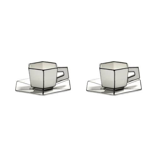 Set de 2 tasses à espresso + soucoupes Carte Blanche - Serax - Blanc & noir - Porcelaine