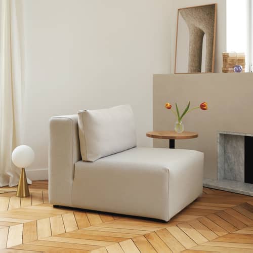 Lounge Sessel Bridge textil beige / Zentrales Modul für ein modulierbares Sofa - TIPTOE - Elfenbein Beige - Holz, Schaumstoff, Wollstoff