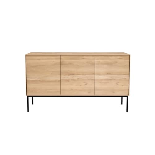 Buffet Whitebird noir bois naturel / Chêne massif - L 150 cm / 3 portes - Ethnicraft - Chêne / Pieds noirs - Chêne massif, Métal verni