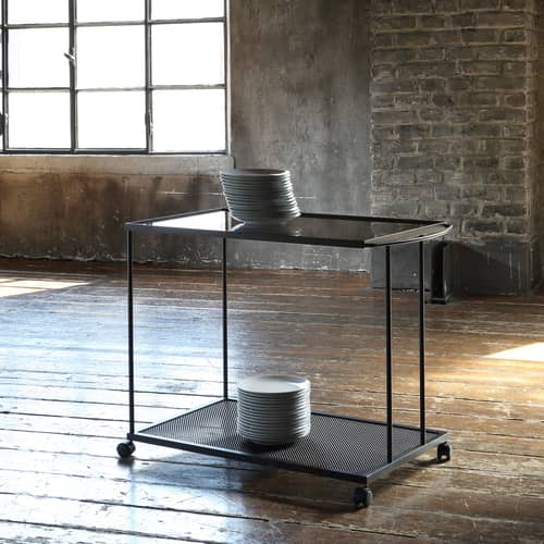 Desserte Tristano   / 87 x 50 x H 69 cm - Zeus - Métal Gun / Plateau gris - Acier, Verre trempé