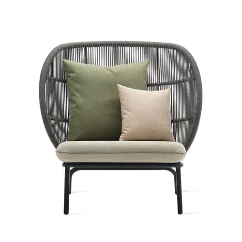 Gepolsterter Sessel Kodo Cocoon n°2 plastikmaterial textil faser braun beige / H 98 cm - handgeflochtenes Acrylseil - Vincent Sheppard - Fossilgrau / Beige & grün - Acrylseil, Schaumstoff, Sunbrella-Gewebe, Thermolackiertes Aluminium