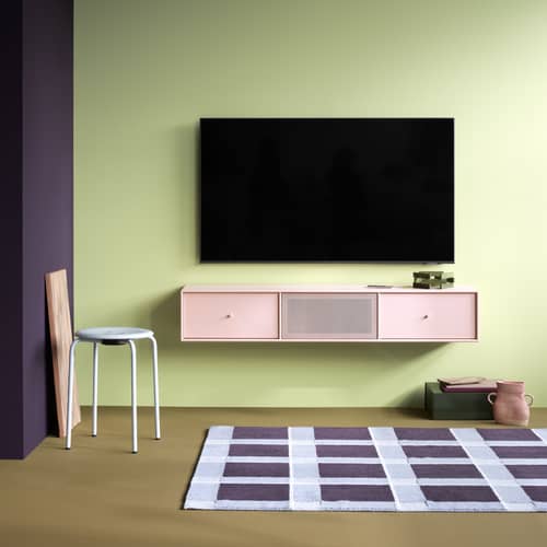 Meuble TV suspendu Octave V bois vert / L 138 x P 30 x H 24 cm - MONTANA - Parsley 152 - Acier perforé, MDF laqué
