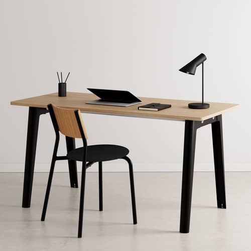 New Modern Desk wood black / 150 x 70 cm - Eco-certified oak - TIPTOE - Graphite black - Powder coated steel, Solid fir with oak veneer