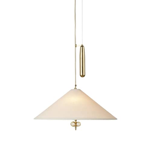 A1967 Pendant textile beige / Ø 56 cm -  With counterweight / 50s reissue - Gubi - With counterweight / Beige & brass - Brass, Linen