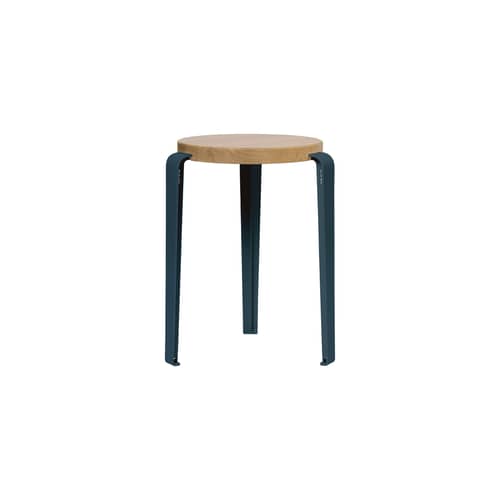 Sgabello Lou metallo blu / H 45 cm - Rovere eco-certificato - TIPTOE - Blu Notte - Acciaio termolaccato, Rovere massello eco-certificato
