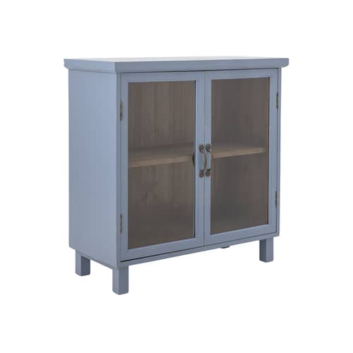 Hazem Storage unit wood blue / L 80 x D 35 x H 80 cm - Bloomingville - Blue / wood interior - Fir-tree, Soak glass