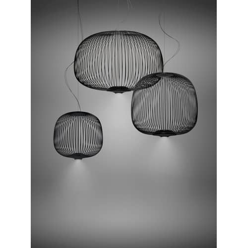 Suspension Spokes 2 piccola My Light métal noir / LED - Bluetooth / Ø 34 x H 35 cm - Foscarini - Noir - Acier verni, Aluminium verni