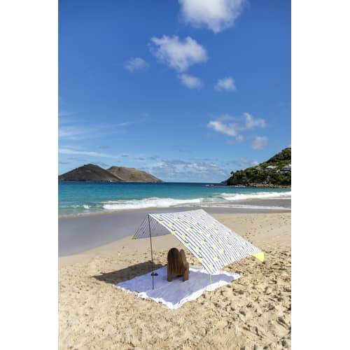 Tente de plage Miasun tissu bleu / Pliable & nomade - 150 x 220 cm - Fatboy - Venice / Carreaux bleus - Aluminium, Coton