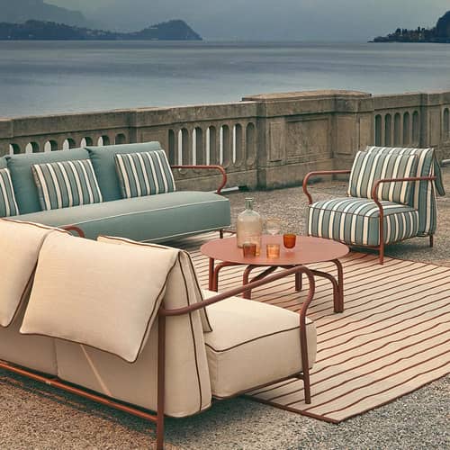 Canapé de jardin 2 places Salo / L 160 cm - Unopiu - Vert sauge / Tissu écru Nuvola - Aluminium thermolaqué, Mousse, Tissu outdoor