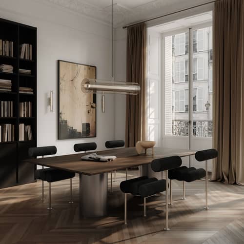 Chaise rembourrée Hiro cuir noir - 101 COPENHAGEN - Cuir noir/ Acier - Acier inoxydable, Cuir aniline, Mousse