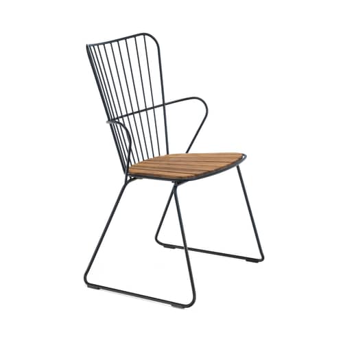 Fauteuil Paon métal noir bois naturel / bambou - Houe - Fauteuil / Noir - Acier revêtement poudre, Bambou
