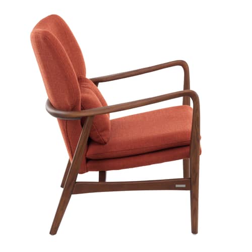 Fauteuil rembourré Peggy tissu rouge orange bois naturel - Pols Potten - Rouille / Bois foncé - Frêne verni, Mousse, Tissu