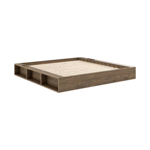 Lit double Ziggy / Pour matelas 180 x 200 cm - Rangements intégrés - KARUP DESIGN - Bois marron - Pin massif laqué certifié FSC