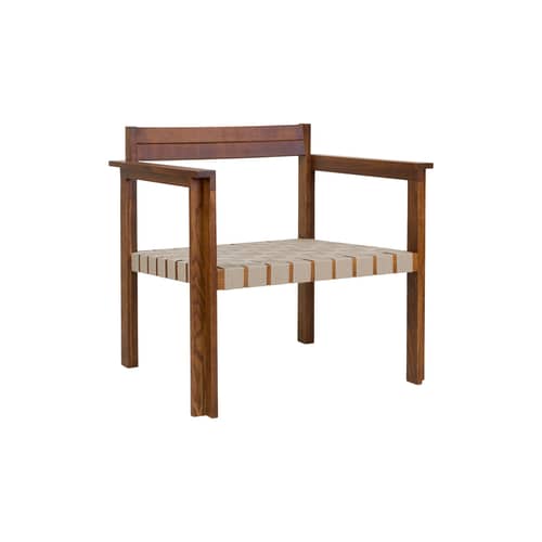 Symmetry Low armchair natural wood - Frama  - Honey Ashwood / Beige Fabric - Stained solid ash, Textile webbing