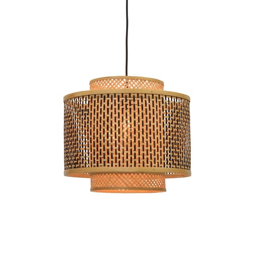 Bhutan Pendant cane & fibres wood beige natural & black bamboo / Ø 40 cm - GOOD&MOJO - Natural & black - Iron, Woven bamboo