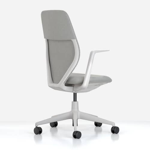 Poltrona a rotelle ACX Soft tessuto grigio / Schienale imbottito in Tricot - Vitra - Grigio pietra (retro a maglia) - Poliammide, Polipropilene, Schiuma di poliuretano, Tessuto maglia imbottito