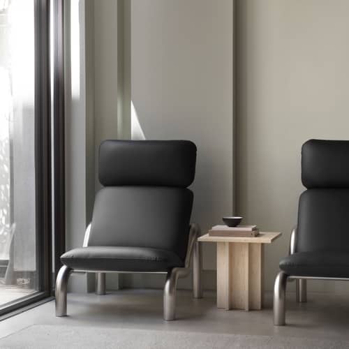 Poltrona imbottita Tube tessuto nero - Normann Copenhagen - Nero (Pelle) - Acciaio, Espanso, Pelle