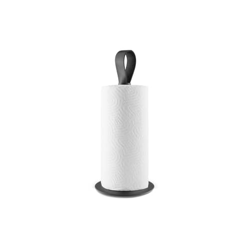 Porte-rouleau essuie-tout  métal cuir noir / Lanière cuir - Eva Trio - Noir / Cuir noir - Acier inoxydable, Cuir, Silicone