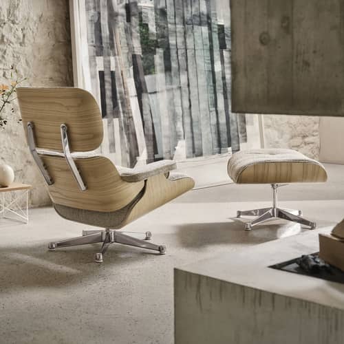 Set fauteuil & repose-pieds Lounge Chair & Ottoman tissu noir / Eames (1956) - Vitra - Palissandre / Noir (tissu Nubia) - Contreplaqué cintré, Mousse polyuréthane, Placage palissandre, Tissu