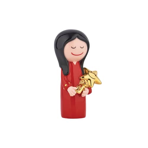 Statuina del presepio Happy Eternity Baby - Donna Stella ceramica rosso / Decorazione a mano - Alessi - Rosso - Porcellana