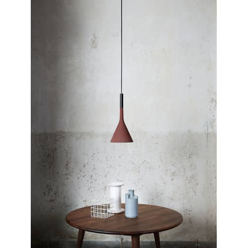 Suspension Aplomb / Ciment - Ø 17 cm x H 36 cm / Câble 10 mètres - Foscarini - Rouge brique - Aluminium laqué, Ciment teinté
