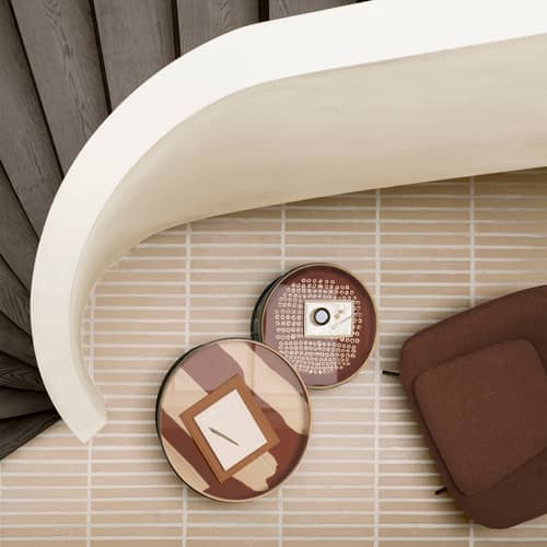 Second Nature Tray wood brown / Ø 48 cm - Ethnicraft - Second Nature / Auburn & Oak - Oak veneer, Silkscreen printing glass