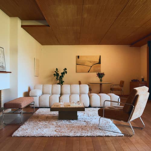 Sitzkissen Waffle textil beige / Sofa modulierbar – 104 x 104 cm - NV GALLERY - Beiger Tweed - Gewebe, High Density-Schaum